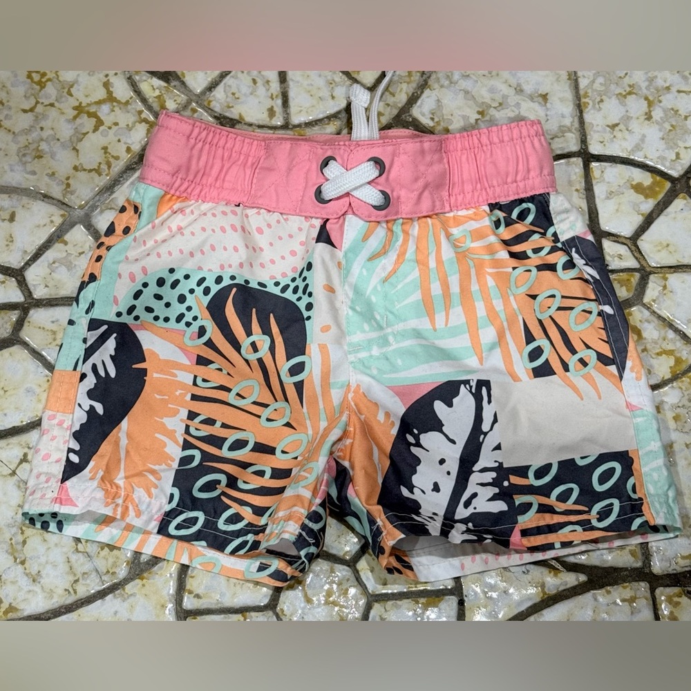 Cat & Jack Coral and Gray Patterned Baby Swim Shorts